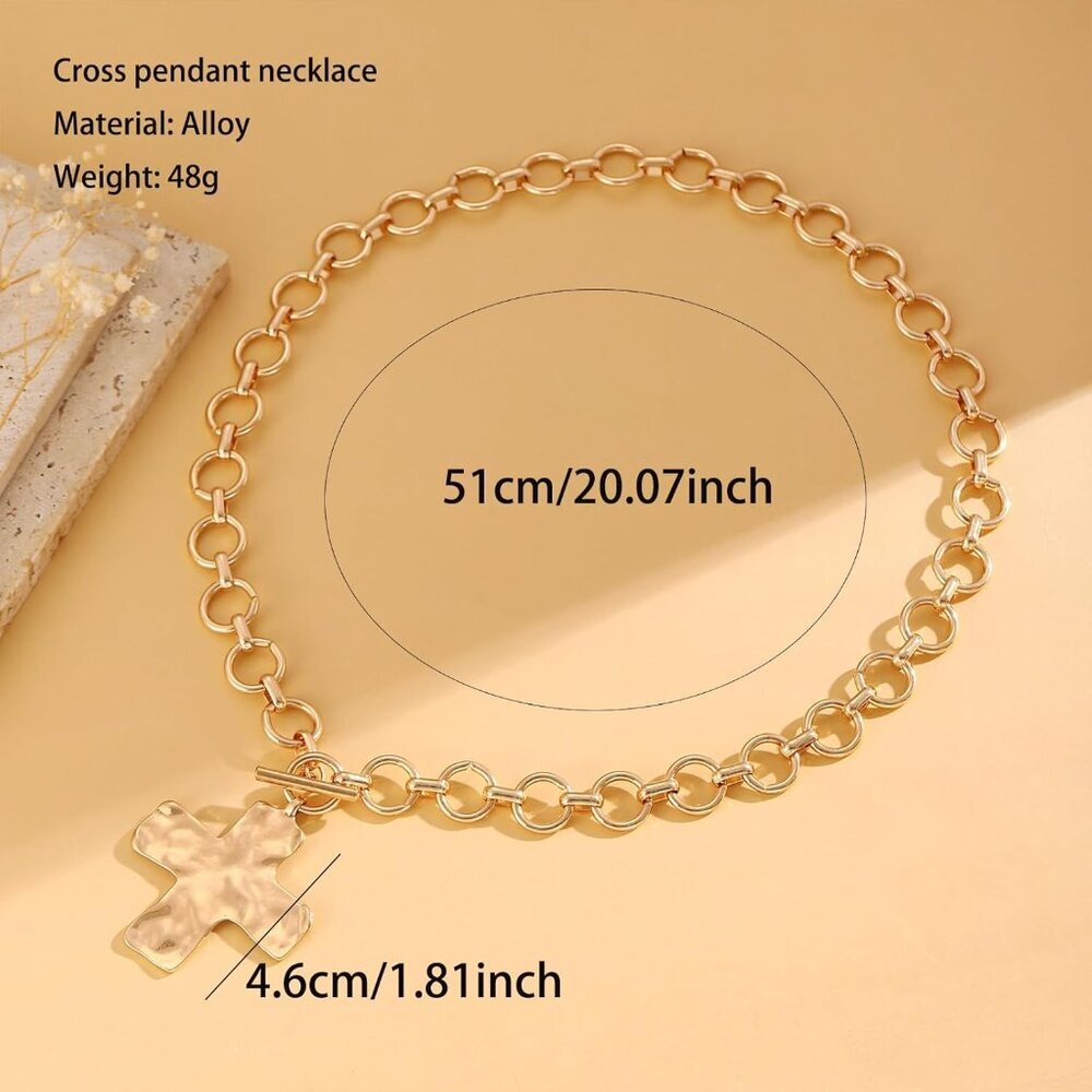 Women Gold 04 Pearl Cross Necklace - Chunky Gothic Punk Vintage Cross Jewelry - Picture 6 of 9